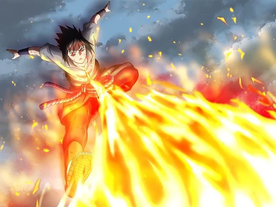 sasuke using fire jutsu
